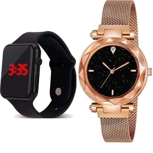 LAKSH Women's Analog & Digital Watch with Stainless Steel & Rubber Strap - Waterproof Fashion Watch for Girls (Model SR-693/AT-693) - Perfect for School, Sports & Everyday Wear