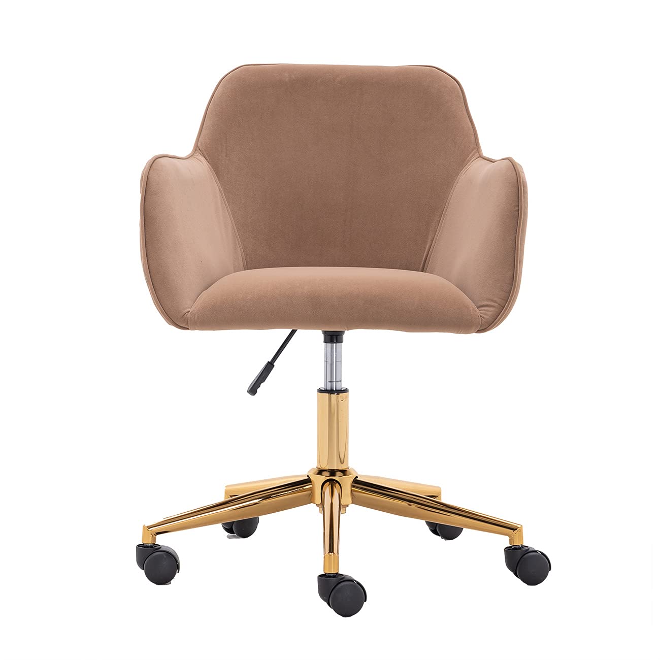 Ergonomic Swivel Office Chair with Wheels & Adjustable Armrests - Modern Velvet Task Chair for Home Office, Bedroom & Workspace - Light Coffee Computer Desk Chair for Comfort & Productivity