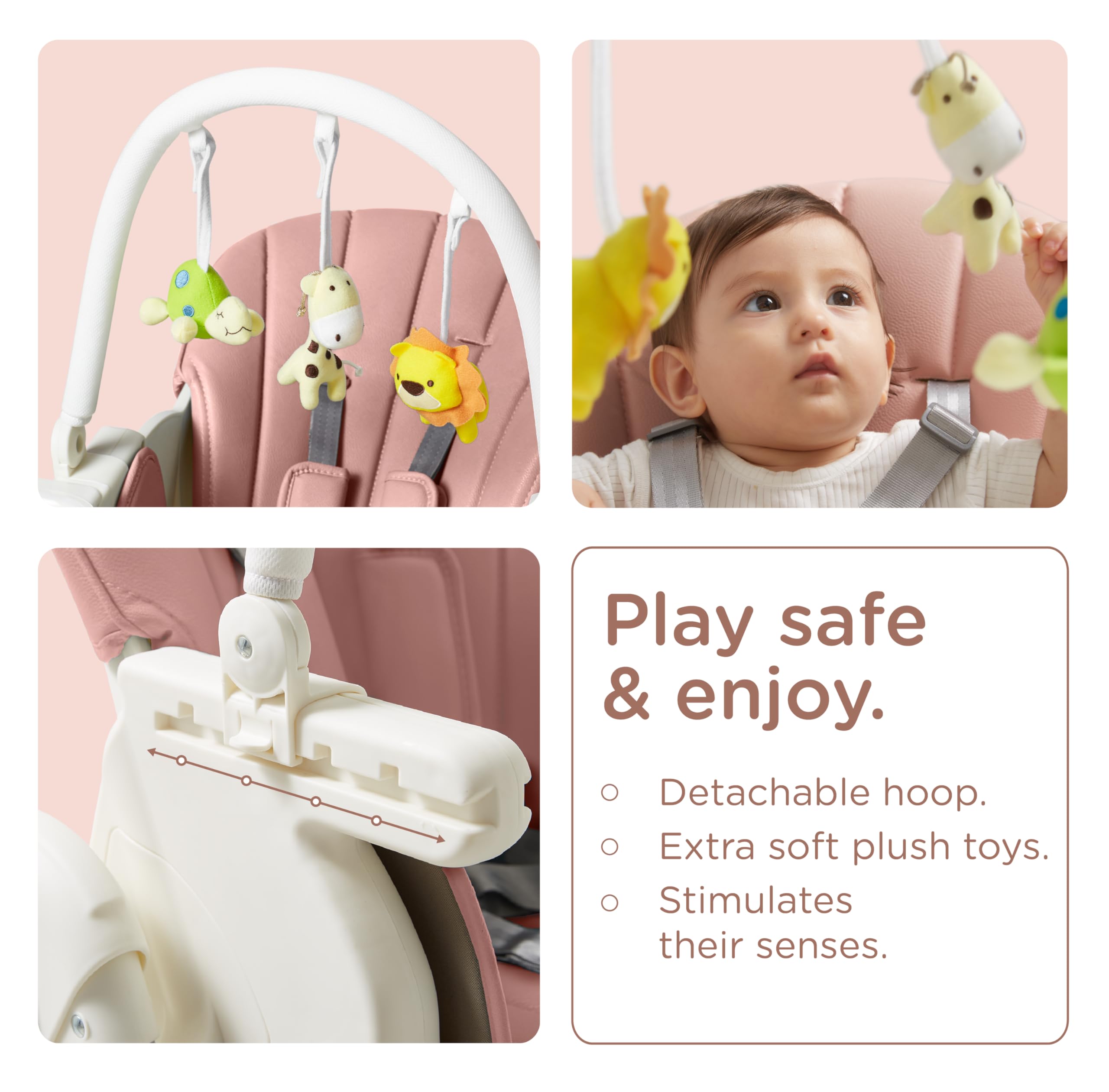 **KÜB 3-in-1 Foldable Baby High Chair – Adjustable 7 Heights & 4 Recline Positions, Removable Seat & Tray for Easy Cleaning, 2 Locking Wheels – Multifunctional Infant Highchair for Babies & Toddlers (Pink, Includes Toys) – Perfect for Dining, Feeding & Playtime at Home or Travel**