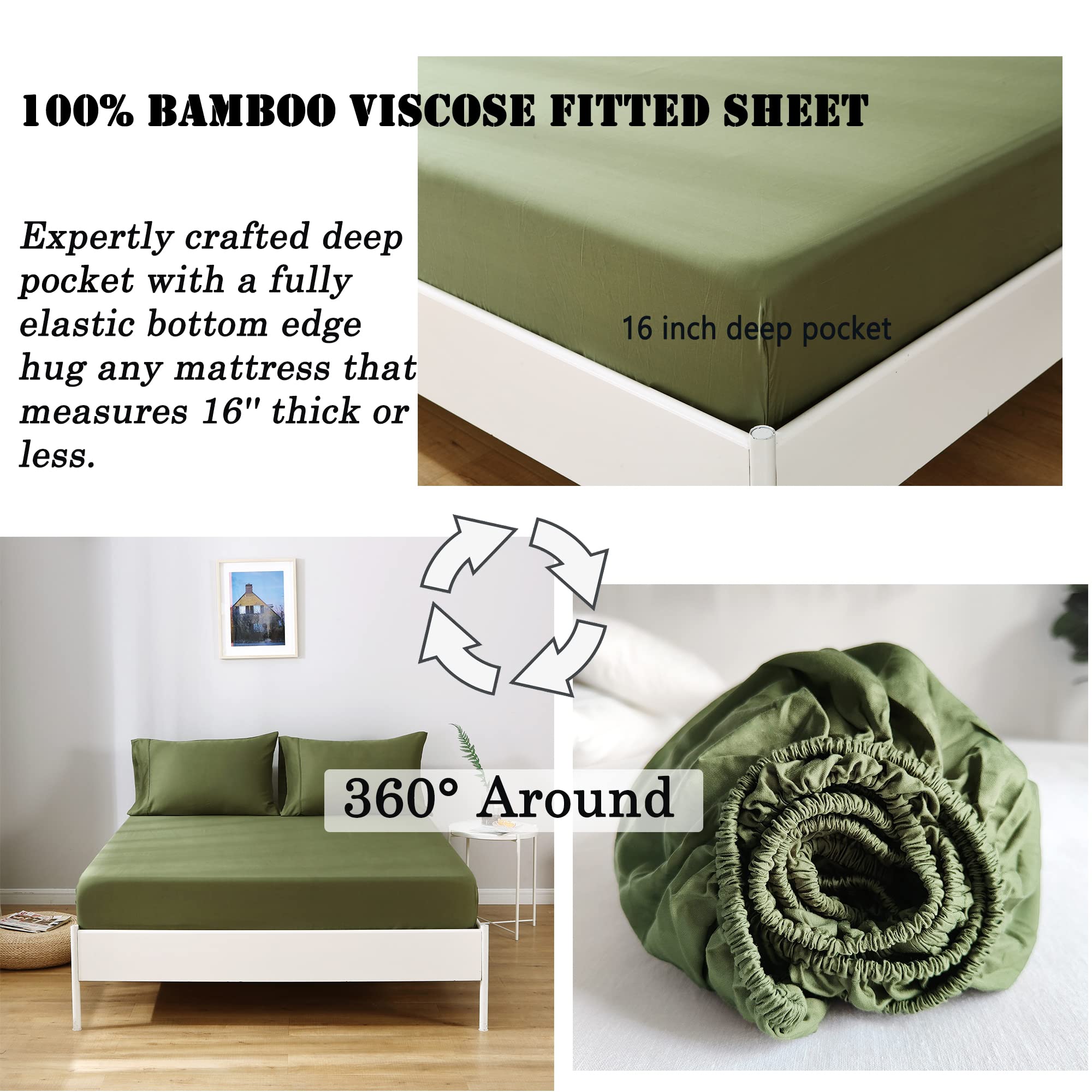 Bamboo Rayon Cooling Bed Sheets Set - King Size, 4-Piece Silky Soft & Breathable Sheets with Deep Pockets (Fits Up to 16
