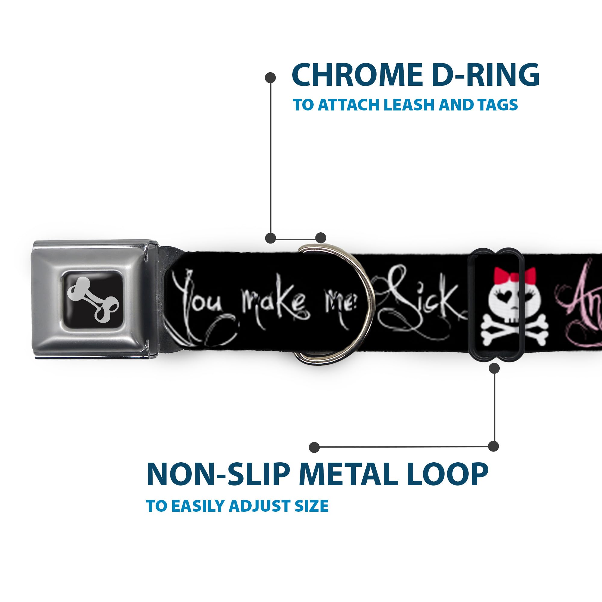 Buckle-Down Seatbelt Buckle Dog Collar - Angry Girl/Mad As Hell/You Make Me Sick - 1.5
