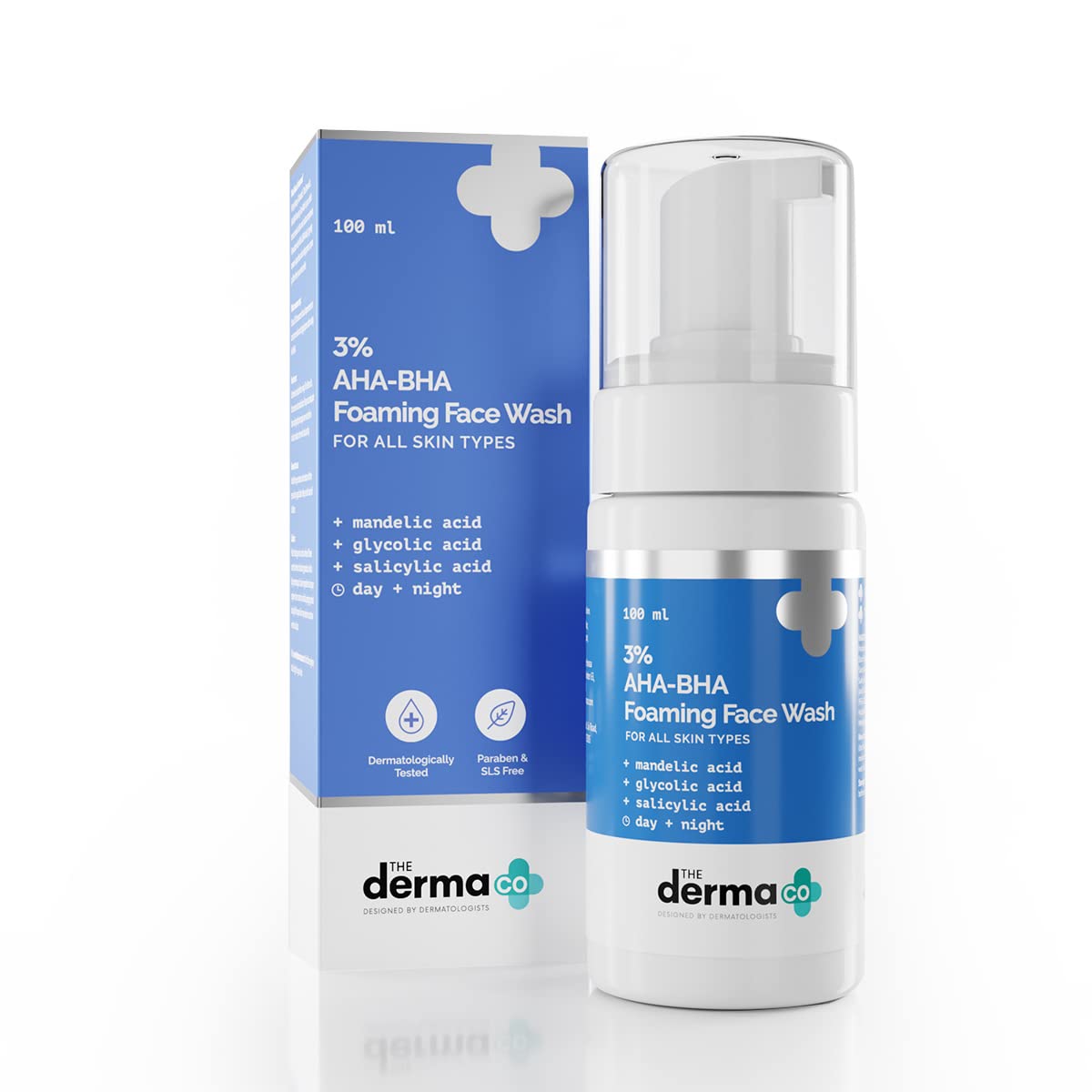 The Derma Co 3% AHA+BHA Foaming Daily Face Wash for Acne-Prone Skin - 100ml | Gentle Exfoliating Cleanser for Clear Skin | Perfect for Morning & Night Skincare Routine