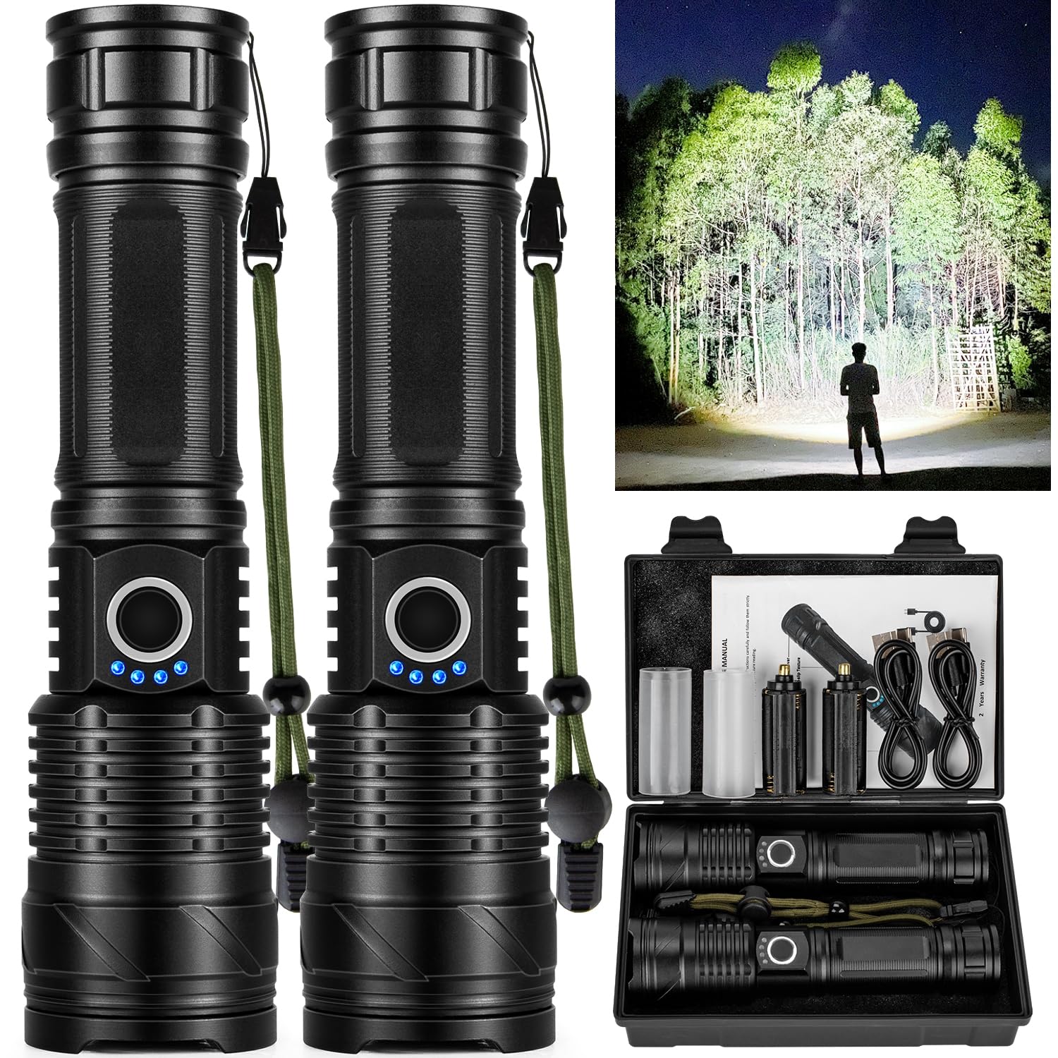 Rechargeable LED Flashlight 990,000 Lumens Super Bright - Waterproof, Battery Included - Powerful Flashlight for Camping, Hiking, Emergency & Home Use