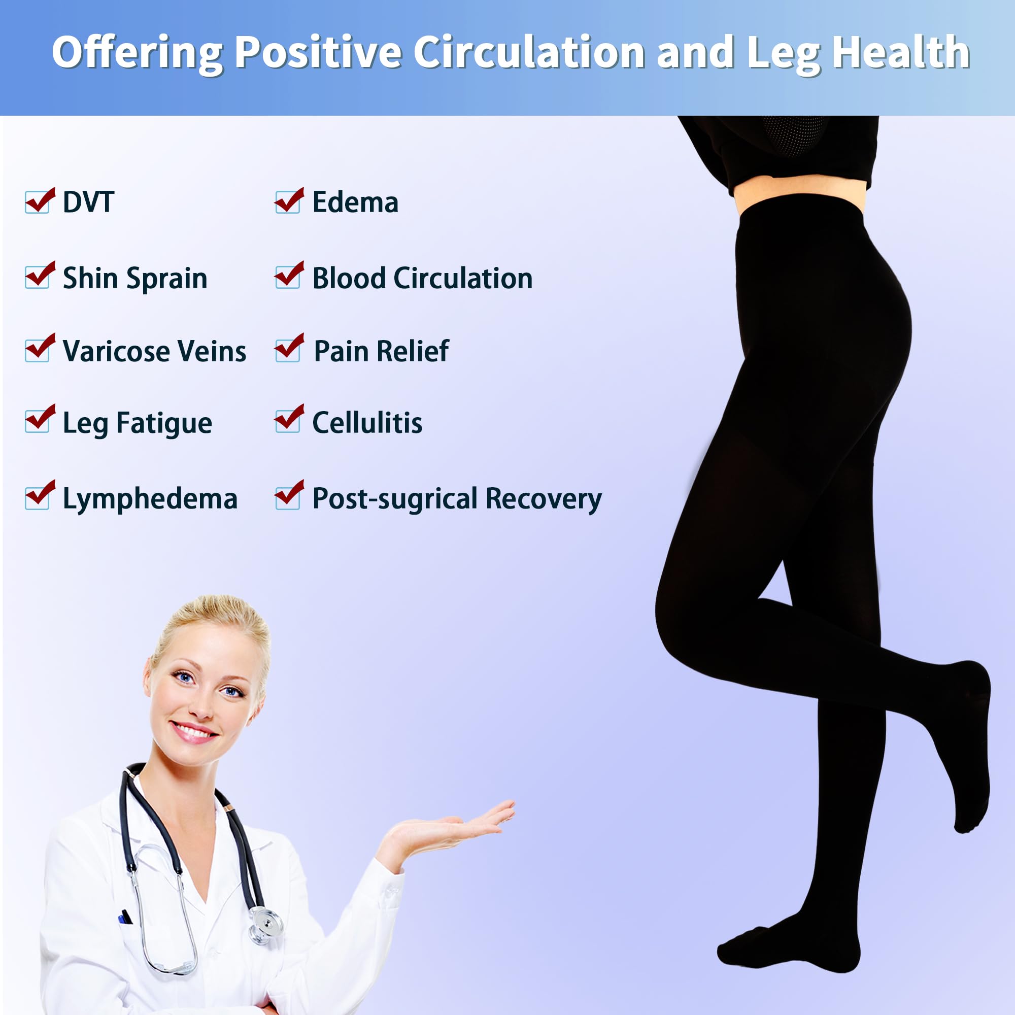 20-30 mmHg Compression Stockings for Varicose Veins & Edema Relief - Black XL