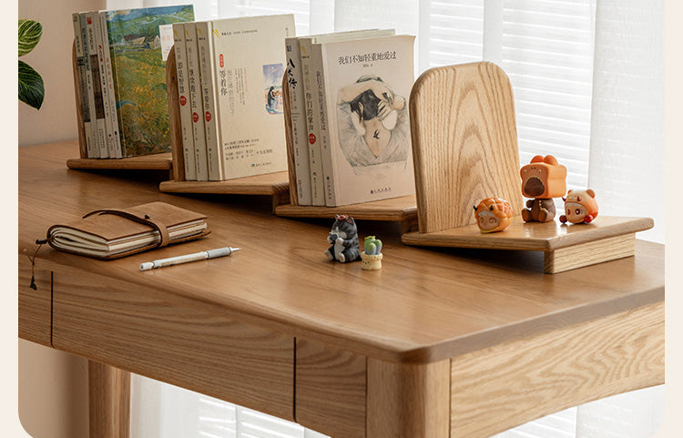 Oak Solid Wood Modern Desktop Small Bookshelf - Stylish Home Office Organizer for Books, Decor & Essentials | Perfect for Workspaces, Dorm Rooms & Living Areas