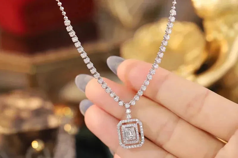 18K White Gold Diamond Necklace for Women - 1.2 Carat Natural Diamond Pendant, Luxury Shiny Party Jewelry, Perfect for Weddings, Anniversaries & Special Occasions