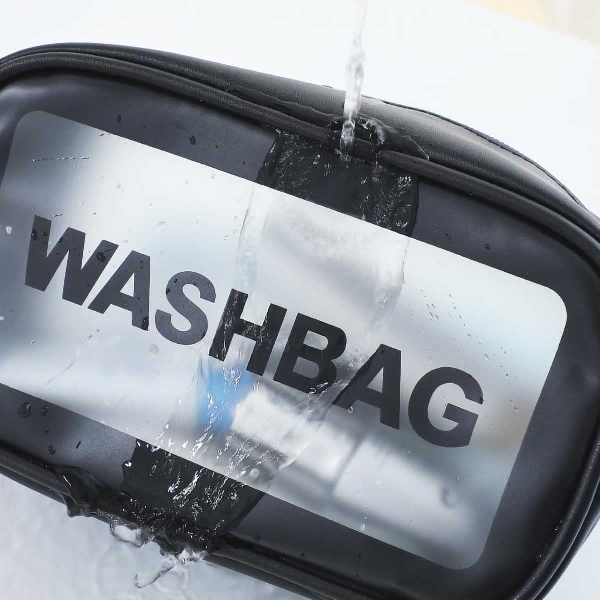 Waterproof PVC Clear Toiletry Bag for Travel - Zippered Cosmetic Makeup Organizer Pouch for Women & Men (Black Medium Size) | Ideal for Airports, Gym Showers & Weekend Getaways