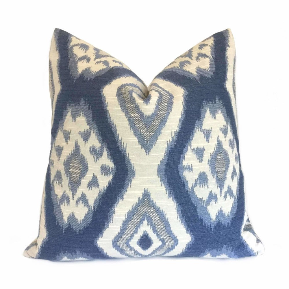 Kravet Thom Filicia Rigi Ink Ethnic Diamond Blue Cream Pillow Cover - Stylish Decorative Throw Pillow for Living Room, Bedroom & Sofa
