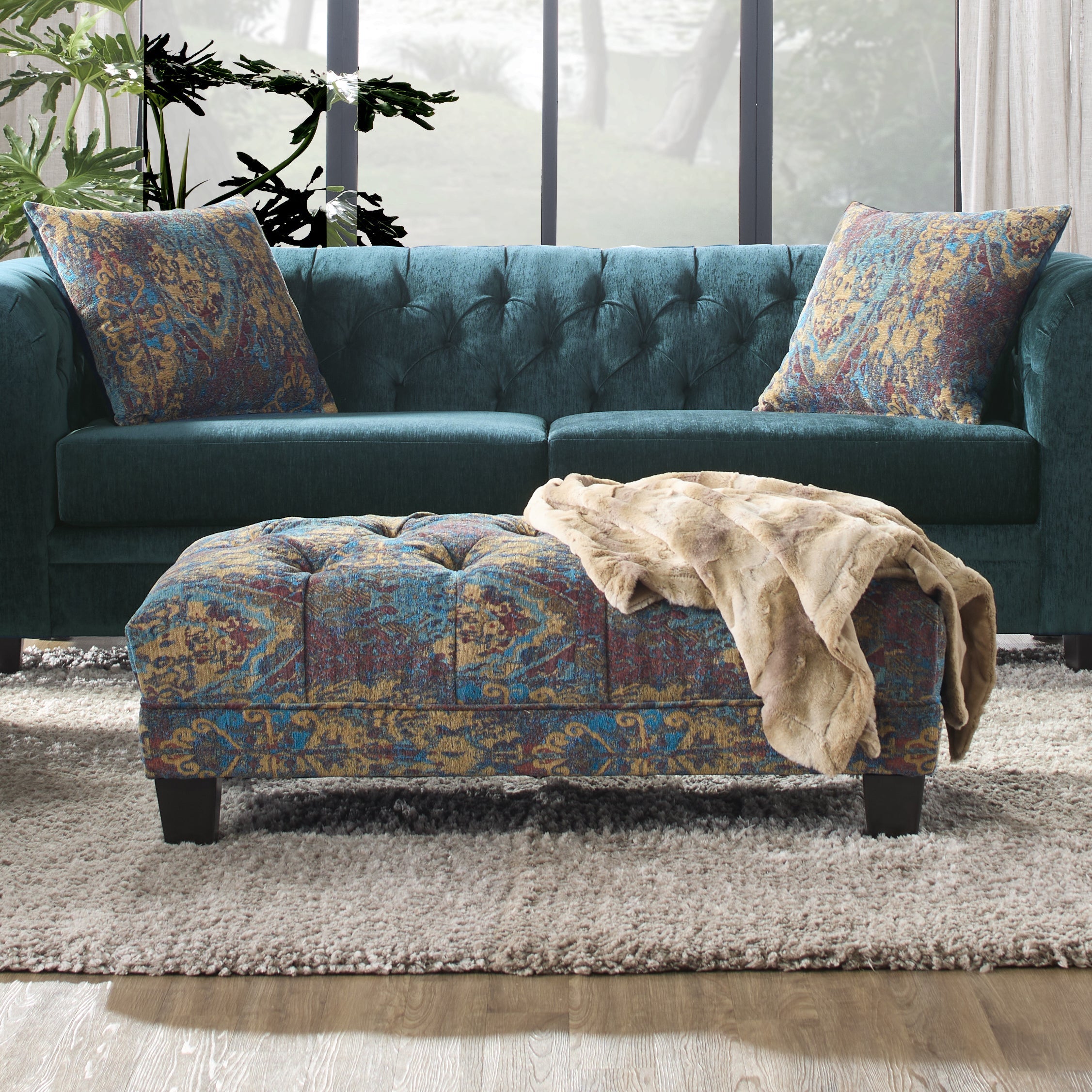 Roundhill Furniture Berliton Fabric Tufted Oversized Ottoman with Storage - Turkish Gemstone Color - Perfect for Living Room, Bedroom & Home Decor
