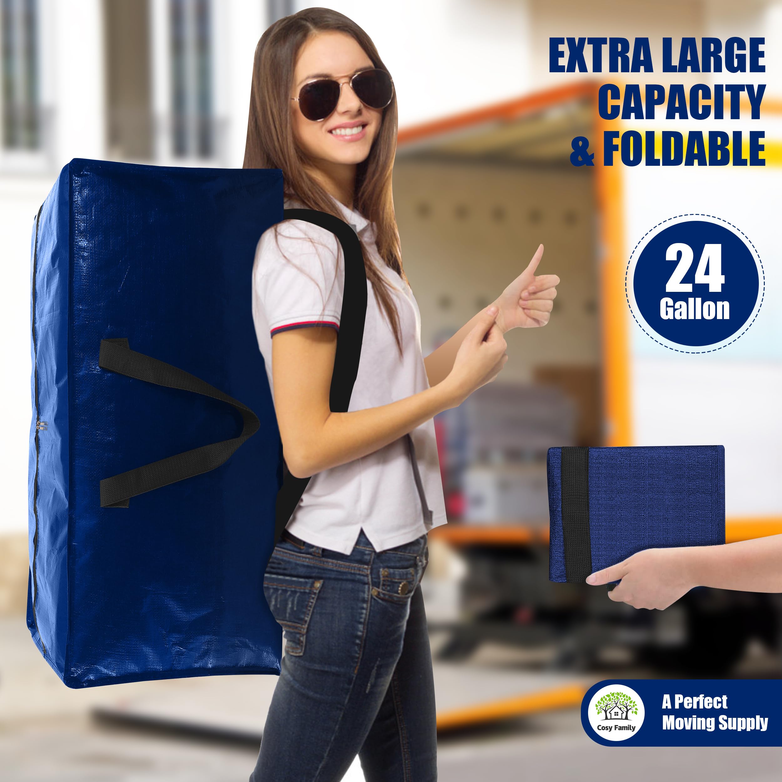 8 Pack Heavy Duty Extra Large Moving Bags with Backpack Straps - Durable Storage Totes with Strong Handles & Zippers for Space Saving, Foldable Alternative to Moving Boxes (Blue) - Perfect for Home Organization, Moving, Storage & Travel