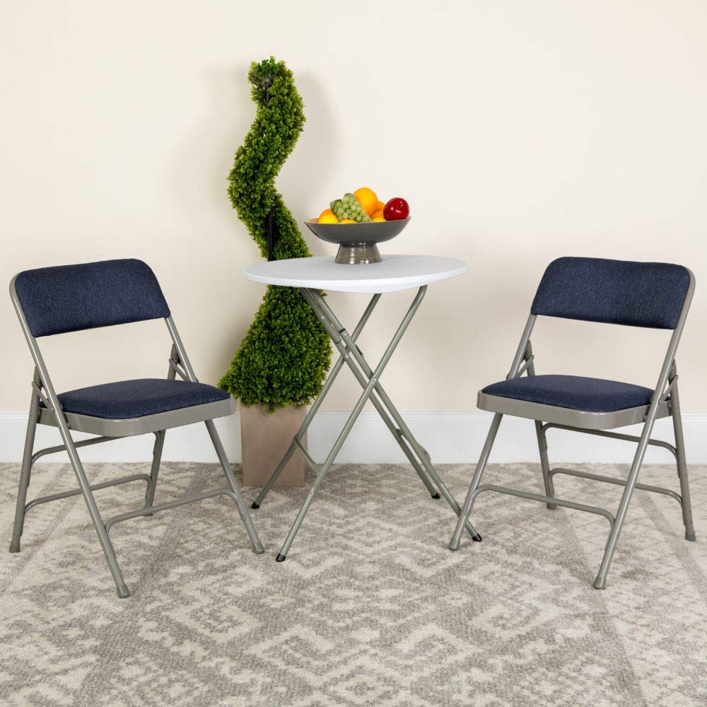 Flash Furniture 2-Pack HERCULES Series Heavy Duty Metal Folding Chairs - Navy Blue Fabric, Curved Triple Braced & Double Hinged Design for Events, Parties, Banquets and Home Use