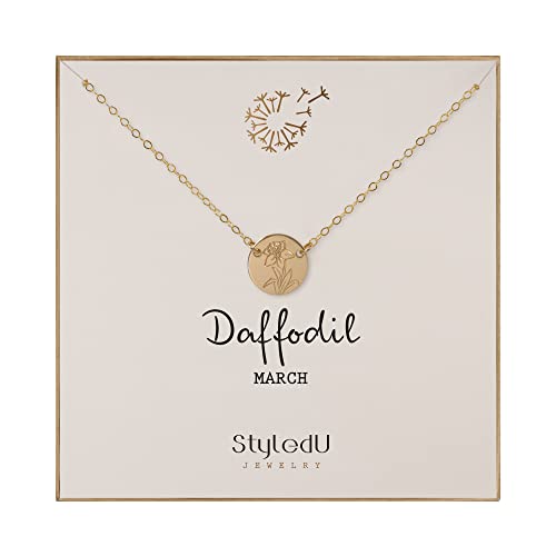 March Birth Flower Daffodil Necklace - 14k Gold Filled Personalized Jewelry for Women | Birthday & Graduation Gifts for Her | Elegant Everyday Wear & Special Occasion Accessory
