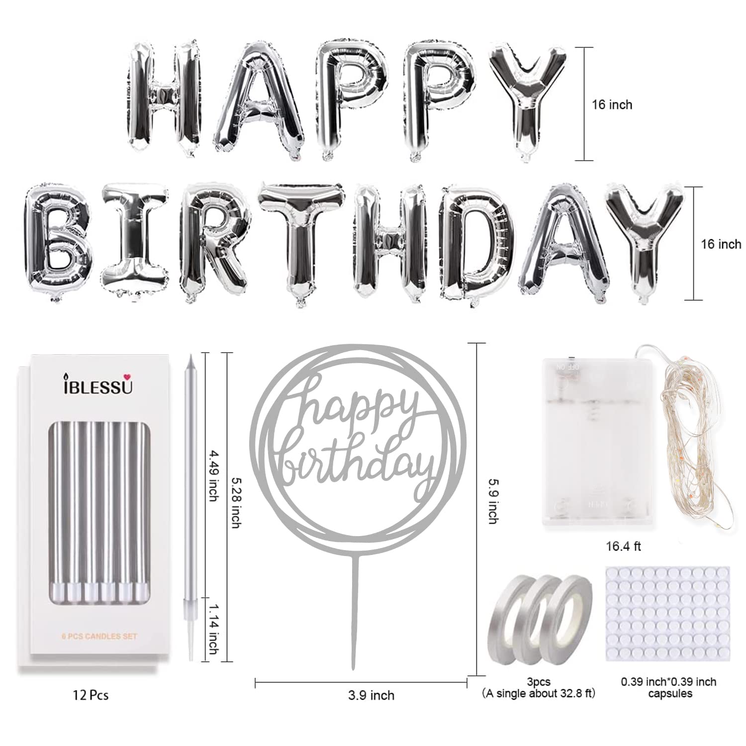 9-Piece Silver Birthday Candles Set - Long Thin Cake Candles with Balloons for Birthday & Wedding Decorations | Perfect for Cake Toppers, Party Centerpieces, and Celebration Table Decor