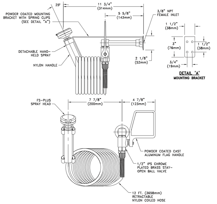 Guardian G5018 Wall Mounted Emergency Drench Hose Unit - ANSI Compliant Safety Shower for Chemical Splash Protection | Workplace, Laboratory & Industrial Use
