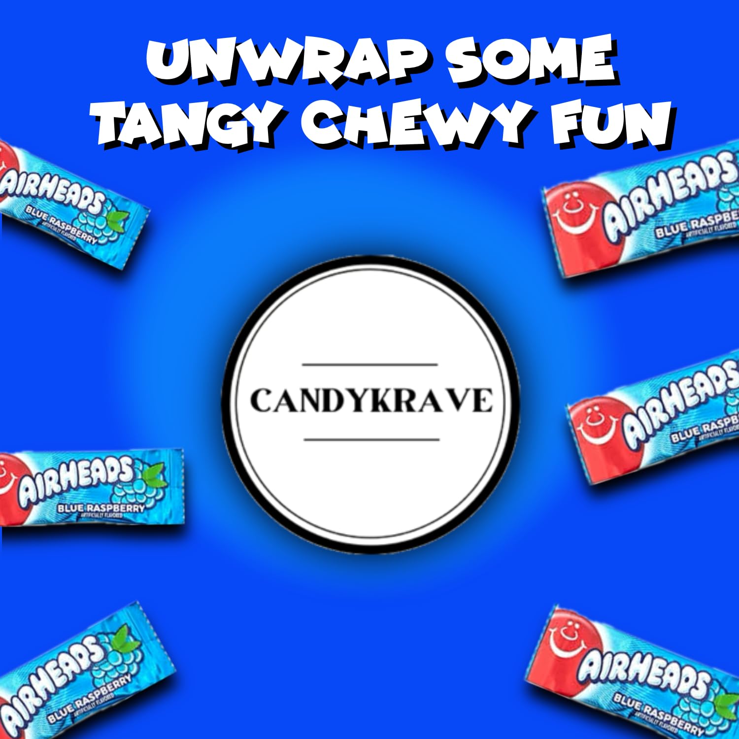 Airheads Blue Raspberry Mini Candy Bars - 80 Individually Wrapped Chewy Fruit Taffy (2 lbs Bulk Bag) | Gluten Free, Non-Melting | Perfect for Birthday Parties, Halloween Treats, Office Snacks & Pantry Storage