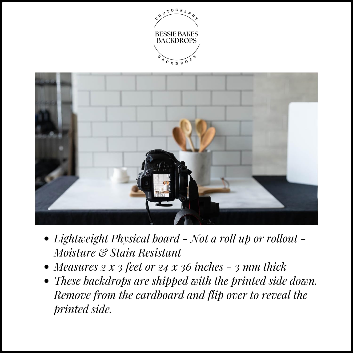 Bessie Bakes Gray Photography Backdrop 2x3ft - for Food & Product Shoots