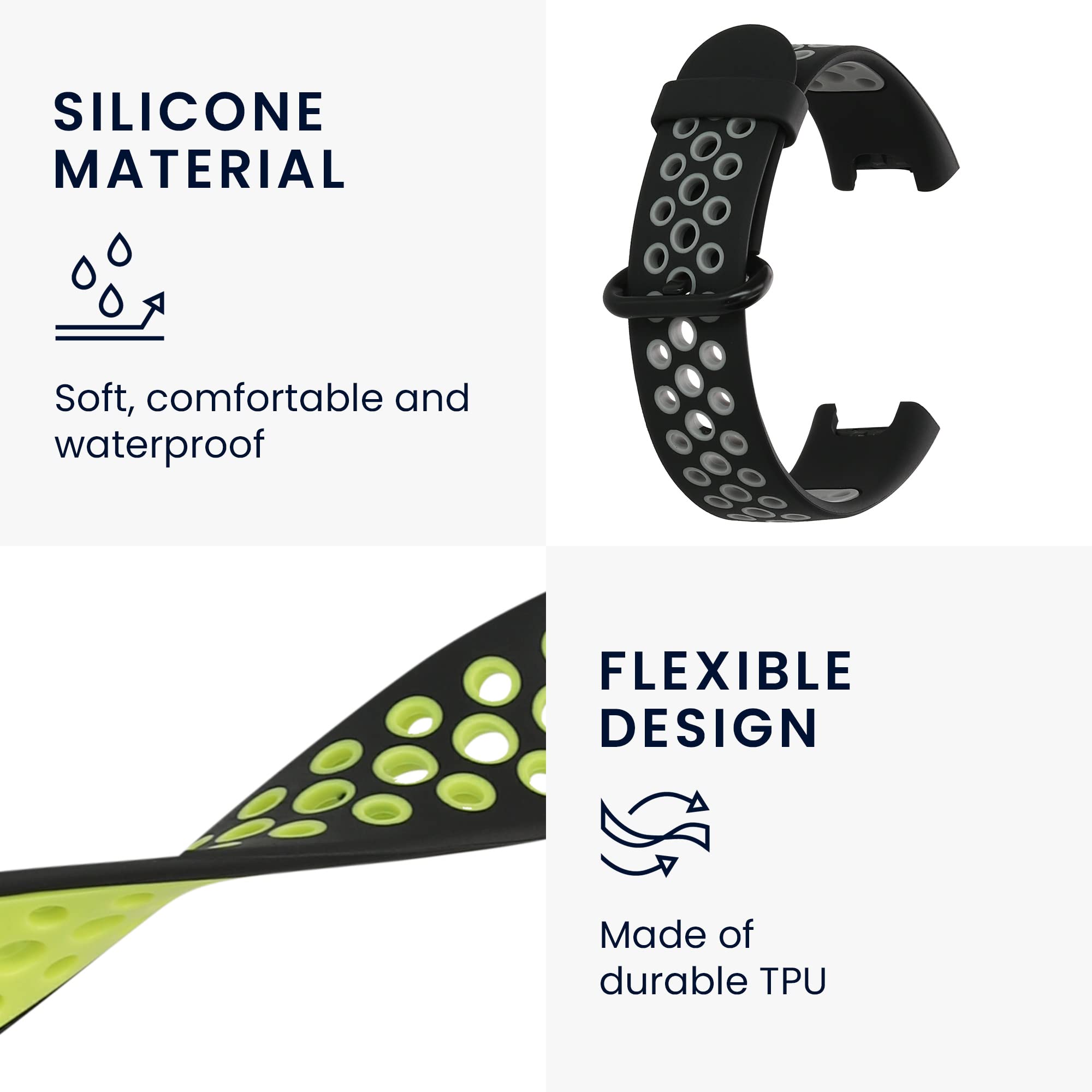 kwmobile 2-Pack Silicone Replacement Watch Straps Compatible with Xiaomi Mi Watch Lite & Redmi Watch - Soft Durable Sport Band in Black/Dark Blue for Running, Swimming & Everyday Wear