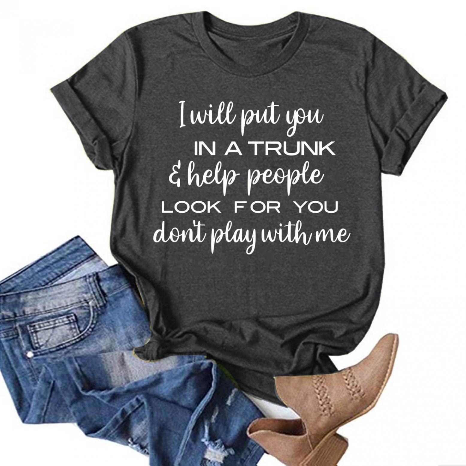 JQUEBGU Women's Casual Summer Tops - Letter Print Crew Neck Short Sleeve T-Shirts | Funny Graphic Tees for Everyday Wear, Weekend Outfits & Street Style Fashion