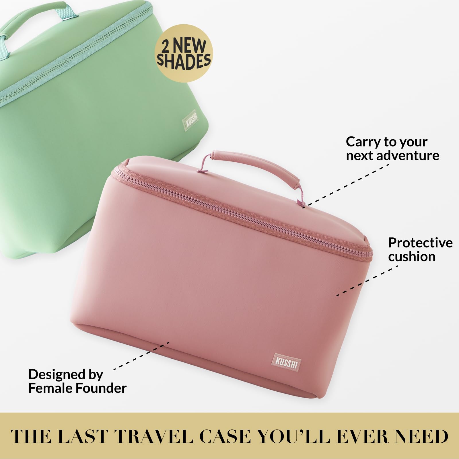 KUSSHI Large Neoprene Train Case - Sage & Coral Rose Makeup Organizer | Perfect for Travel, Salon & Professional Makeup Artists