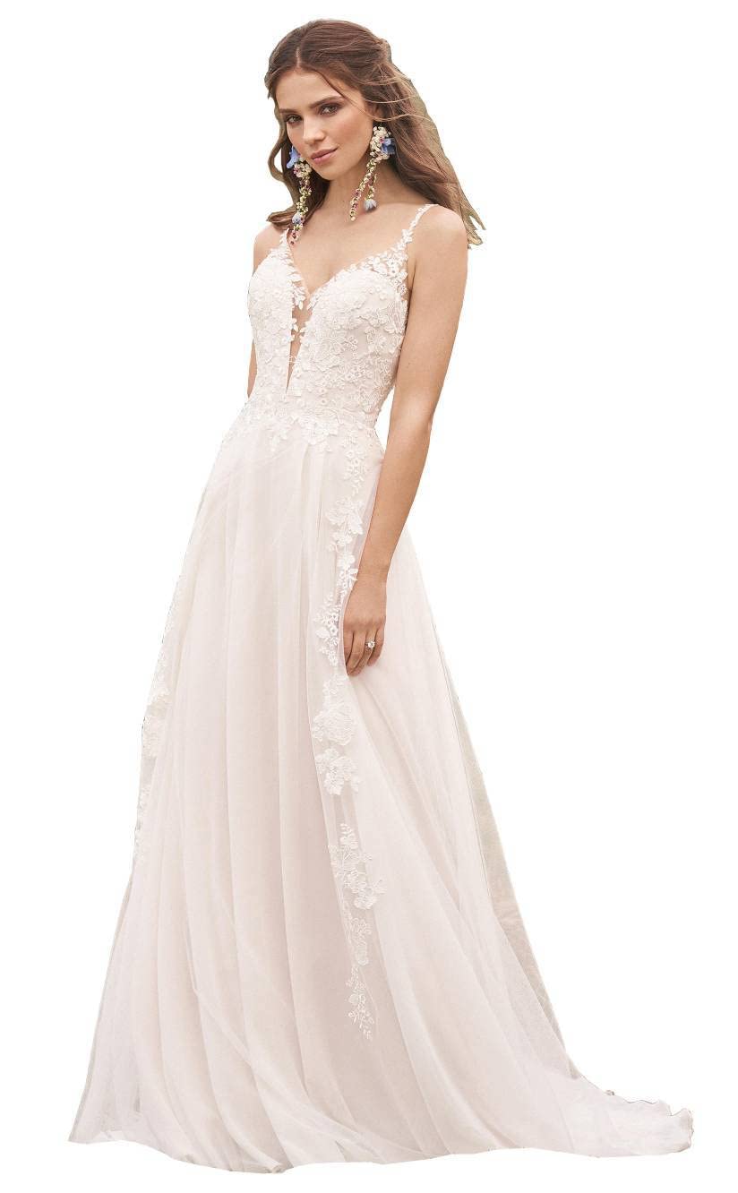 SYYS Lace Appliqued Off Shoulder Wedding Dress for Bride 2022 | Beach Wedding Bridal Gown | A-Line Long Sleeve Elegant Bridal Dress for Outdoor, Garden & Destination Weddings