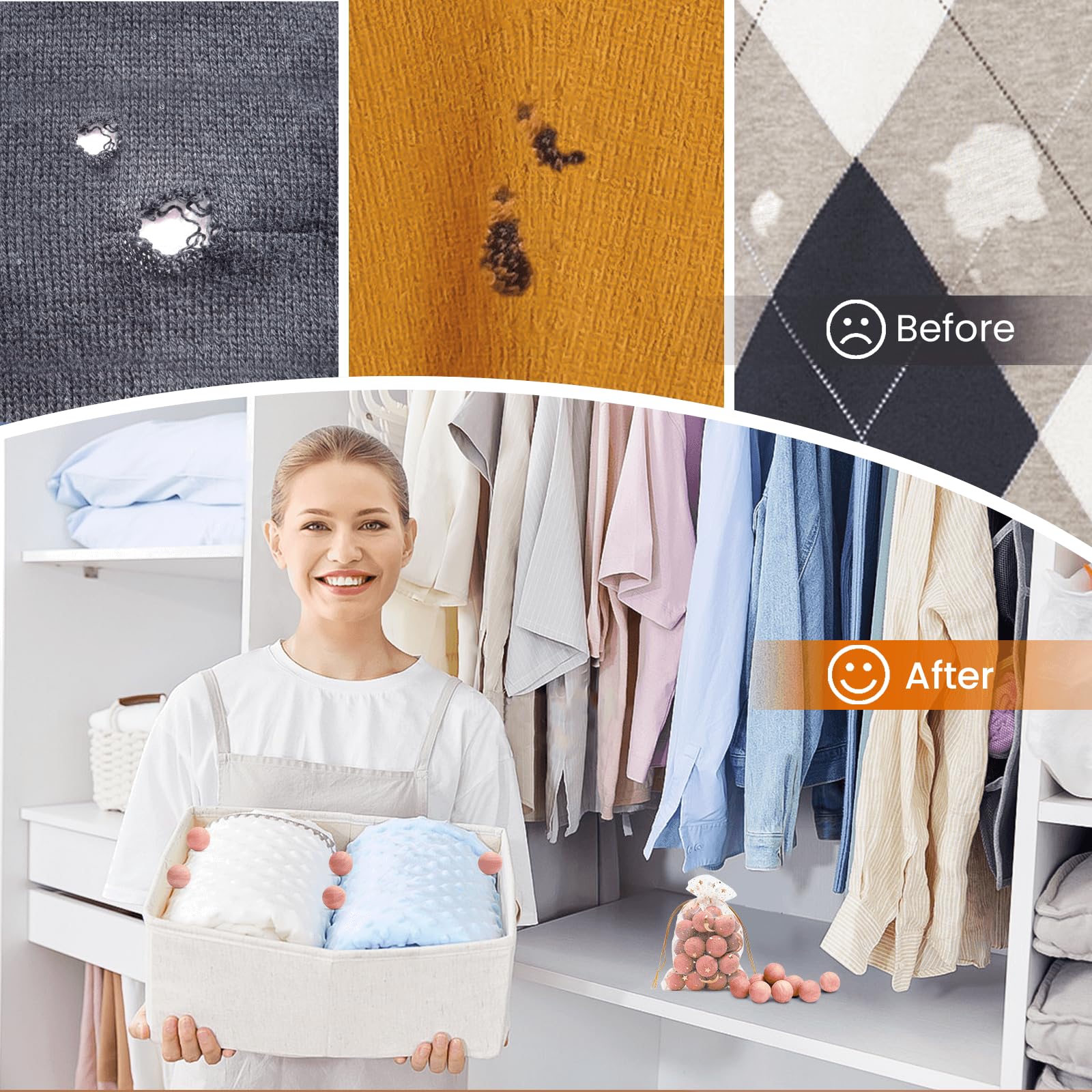 Natural Cedar Wood Blocks & Balls for Closet Storage - 100 Pcs Cedar Chips for Clothes, Drawers & Wardrobes | Fresh Scented Moth Repellent for Home, Travel & Storage Protection