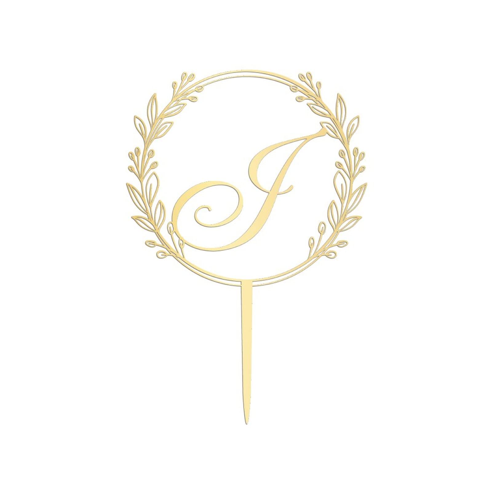 Personalized Gold Acrylic Letter Cake Topper - Wreath Initial Monogram for Wedding, Anniversary, Birthday Party Cake Decorations - Perfect for Custom Cakes, Cupcakes, and Dessert Displays (Letter J)