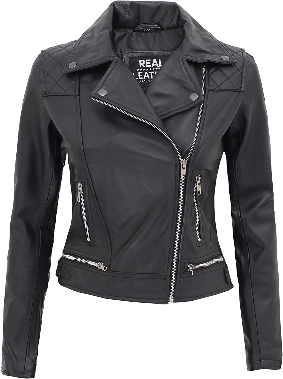Genuine Leather Motorcycle Jacket for Women - Premium Biker Jacket with Zipper Pockets - Perfect for Riding, Casual Wear & Outdoor Adventures