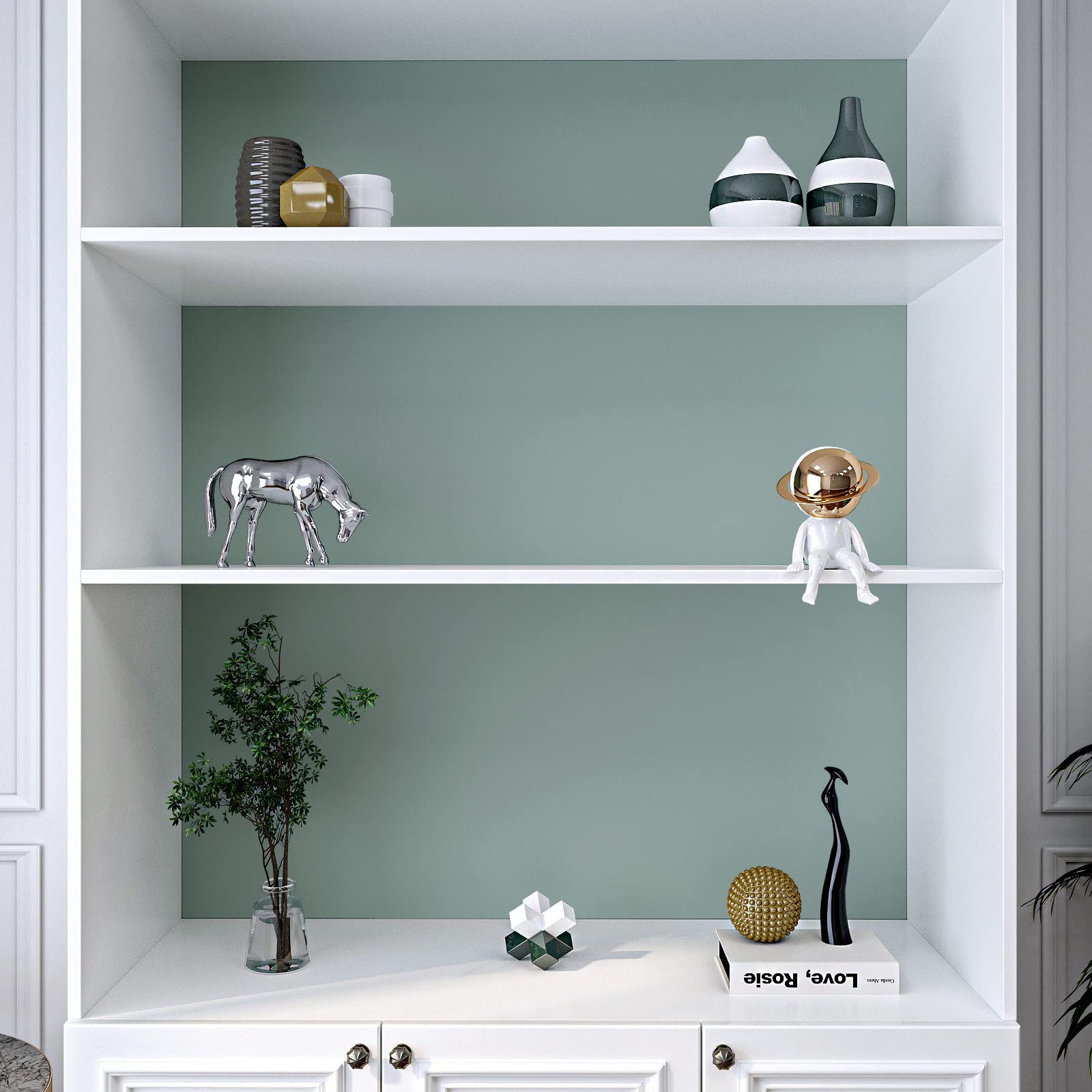 VEELIKE 15.7''x118'' Dusty Blue Peel and Stick Wallpaper - Removable Self-Adhesive Contact Paper for Cabinets, Walls, Countertops | Waterproof, Easy to Install | Perfect for Bedroom, Bathroom, Kitchen & Shelf Lining