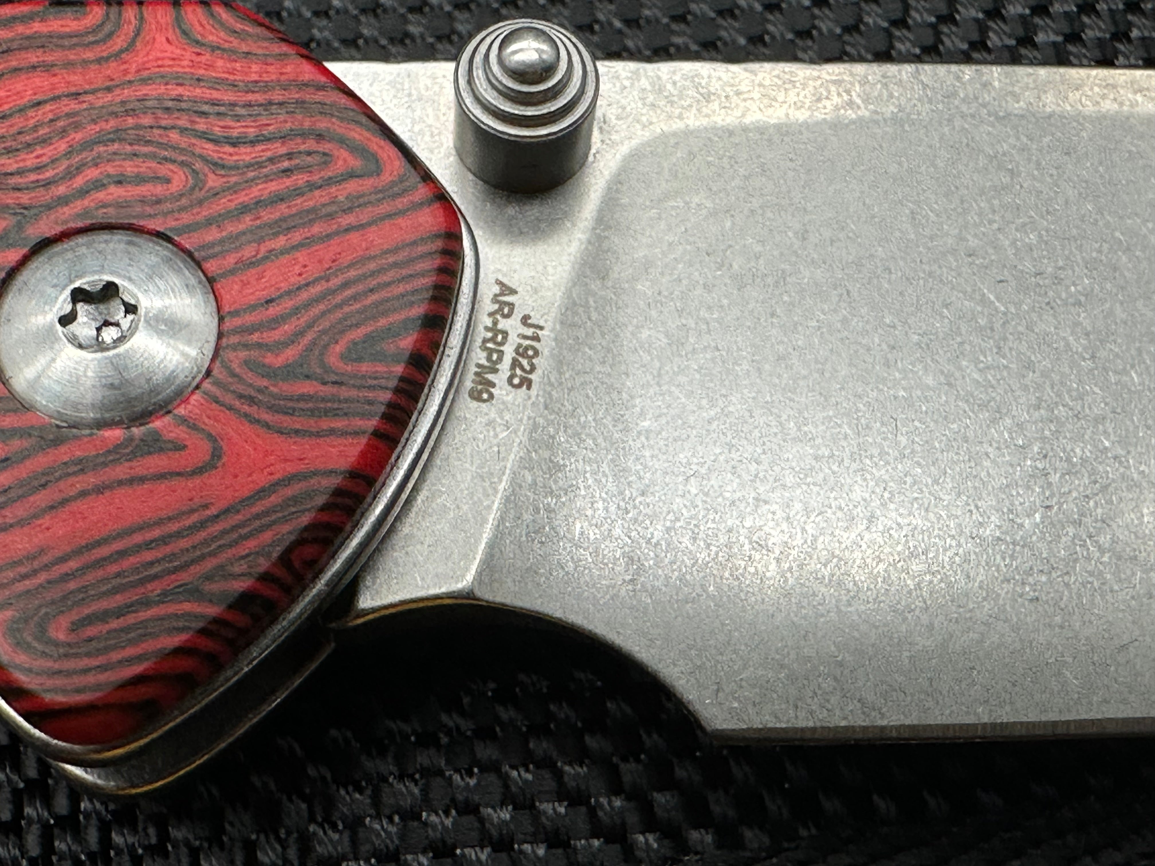 CJRB Pyrite Black & Red Damascus G10 Handle Folding Knife - AR RPM9 Steel Drop Point Plain Edge Stonewash Finish - EDC, Outdoor, Camping, Survival, and Everyday Carry