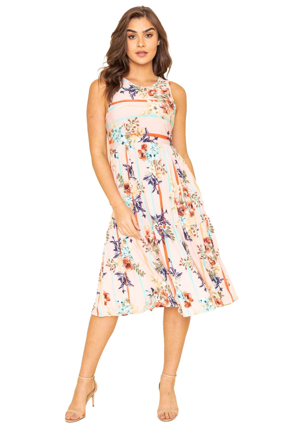 Floral Sleeveless Tiered Midi Dress for Women - Summer Boho Chic Dress for Beach, Garden Parties & Casual Outings