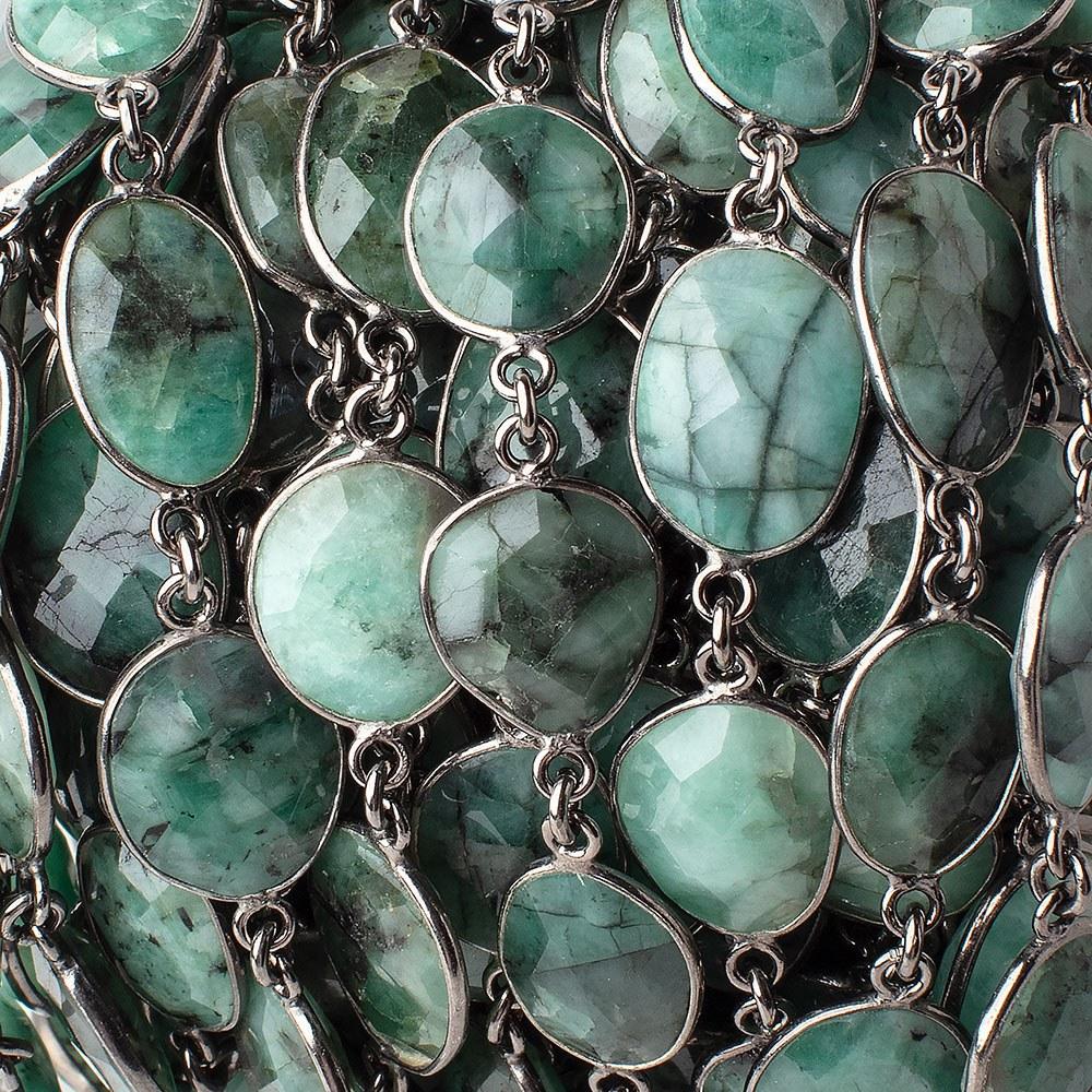 12x11mm to 16x12mm .925 Sterling Silver Bezel Emerald Nugget Chain - Black Gold Plated Jewelry for Necklace Making, DIY Crafts & Gift Giving
