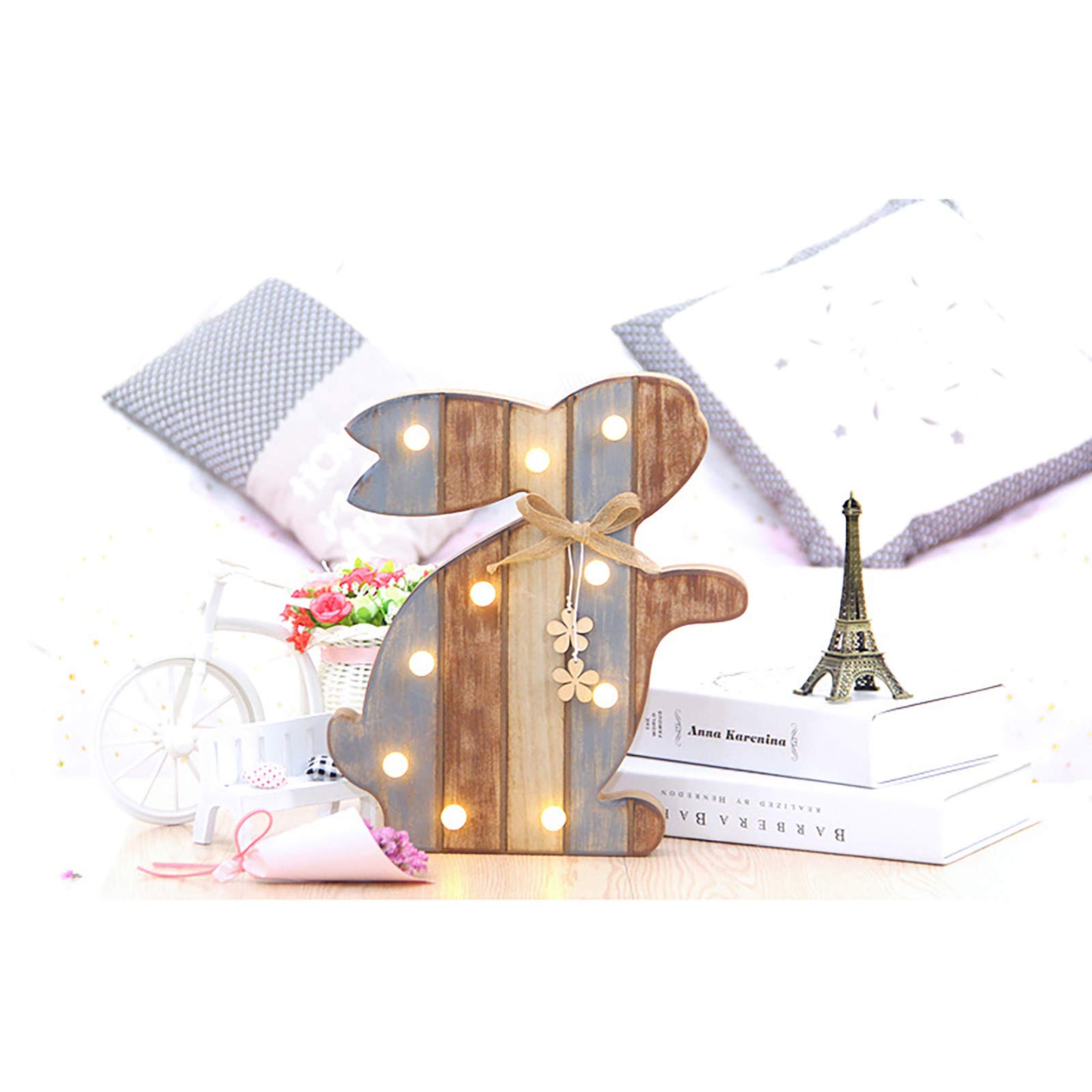 Easter Wooden Rabbit and Dog Figurine with LED Lights - Handmade Easter Decorations for Home, Desk, Table, Cabinet - Perfect for Easter Gifts, Spring Home Decor, and Holiday Party Decoration