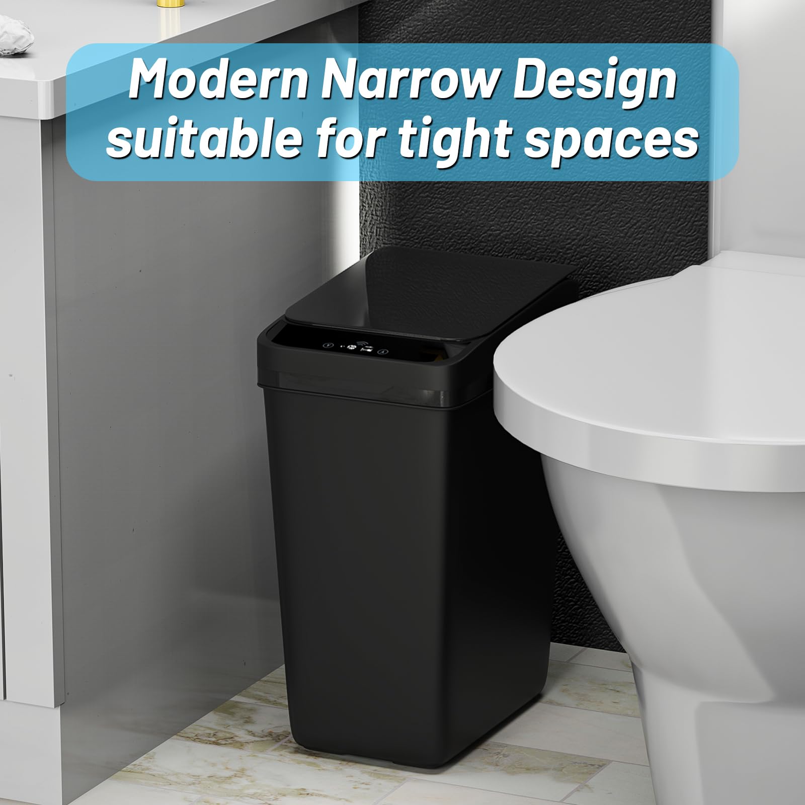 Procade 2-Pack Touchless Bathroom Trash Can with Lid - 4 Gallon & 2.5 Gallon Slim Automatic Motion Sensor Garbage Bin for Home, Office, RV (Black) | Hands-Free Waste Disposal Solution for Bathroom, Bedroom, Kitchen & Small Spaces