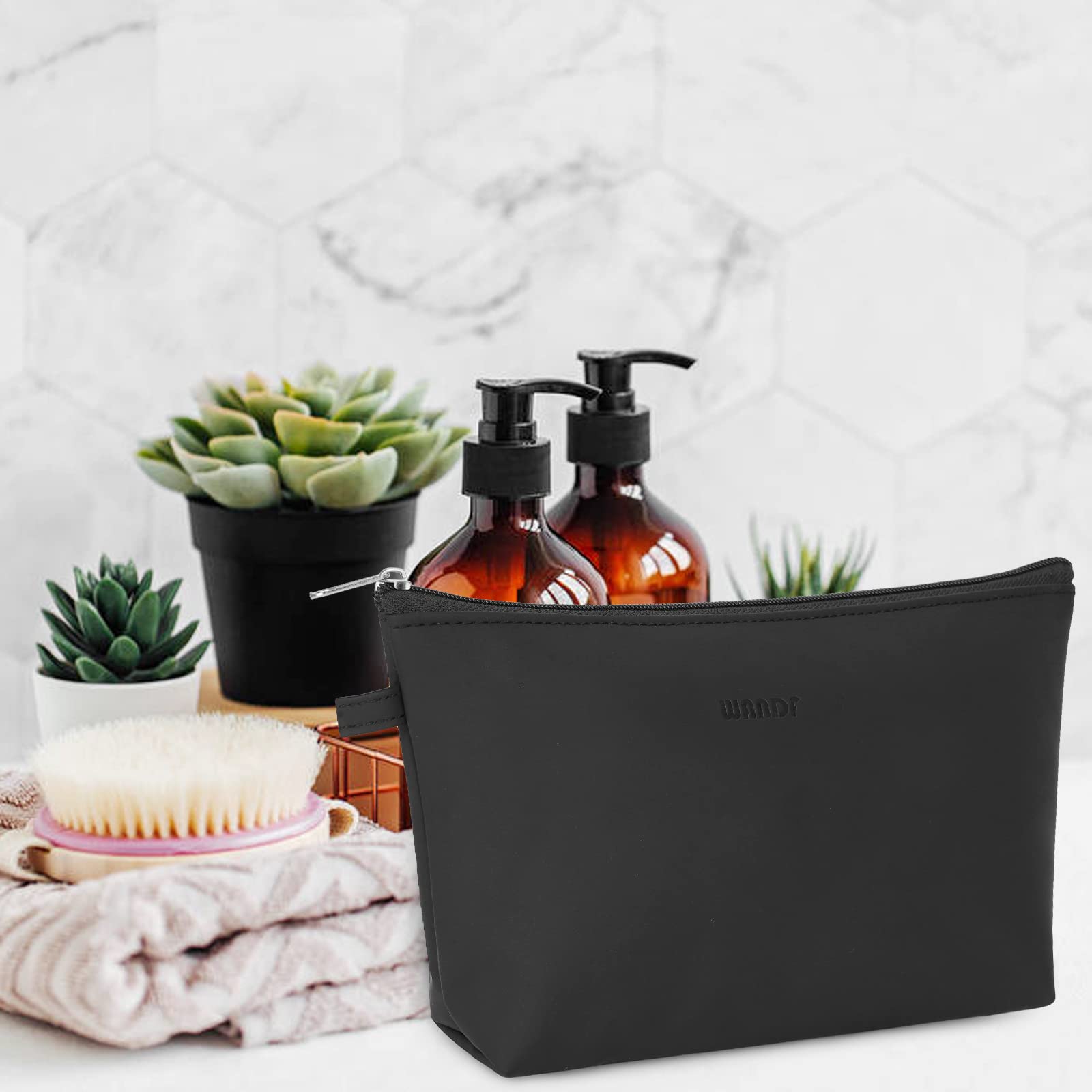 Waterproof Mini Makeup Bag for Women - Travel & Purse Organizer (Pure Black)