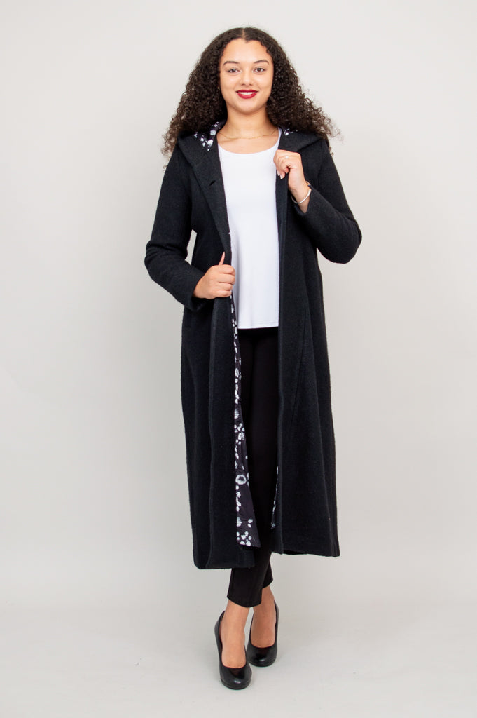 Premium Black Boiled Wool Catherine Coat for Women - Elegant Winter Outerwear for Office, Travel & Special Occasions