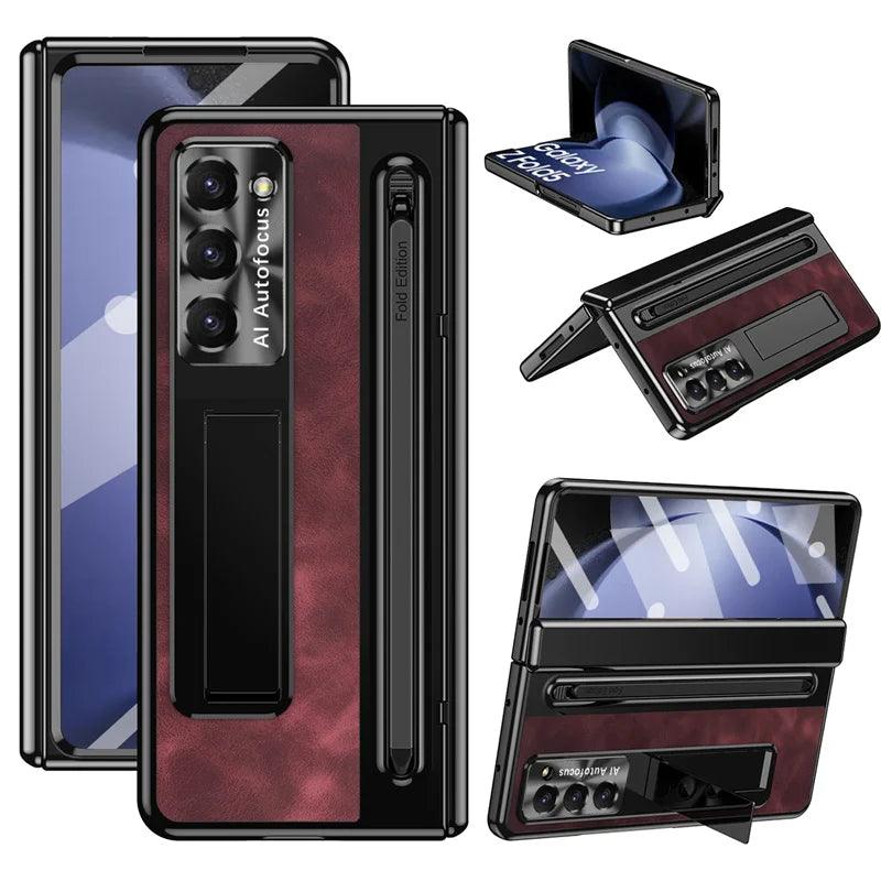 Premium Leather Folding Stand Case for Samsung Galaxy Z Fold 6 - Slim Protective Cover with Kickstand for Hands-Free Viewing, Work & Entertainment