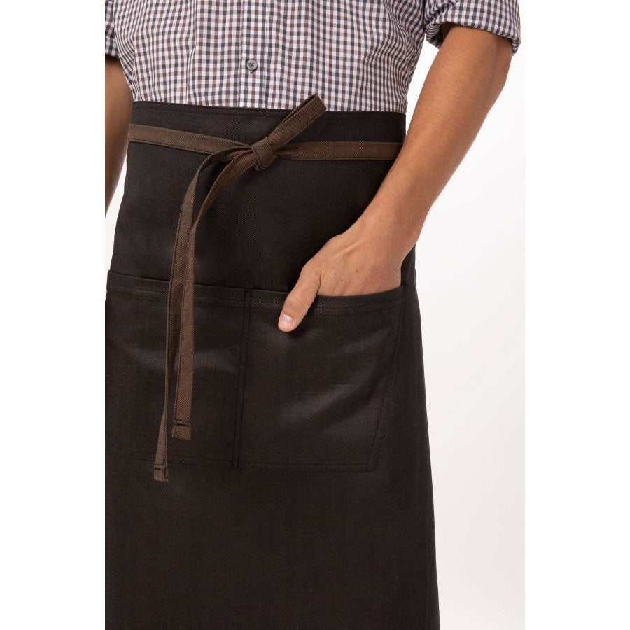 Chef Works ALWWT021BNB0 Boulder Bistro Apron - Premium Brown & Black Waist Apron for Cooking, Grilling & Baking (36