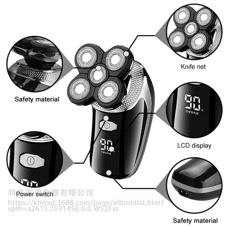 5-in-1 Waterproof Electric Head Shaver for Bald Men - Rechargeable Beard Trimmer & Hair Clipper - Perfect for Travel, Gym & Daily Grooming (With Box)