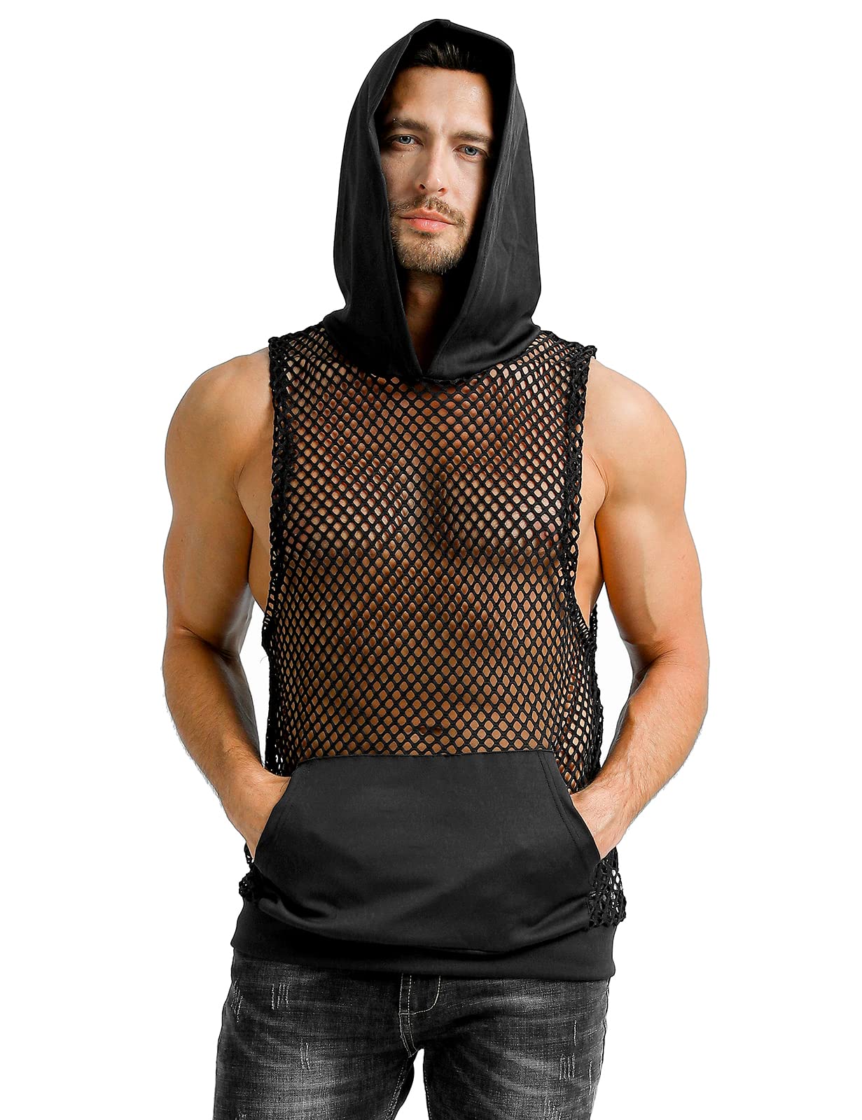 LINO COUTON Men's Mesh See-Through Tank Top - Breathable Sleeveless Fishnet Muscle Shirt for Gym Workout & Summer Fashion - Perfect for Bodybuilding, Beachwear & Nightclub Outfits