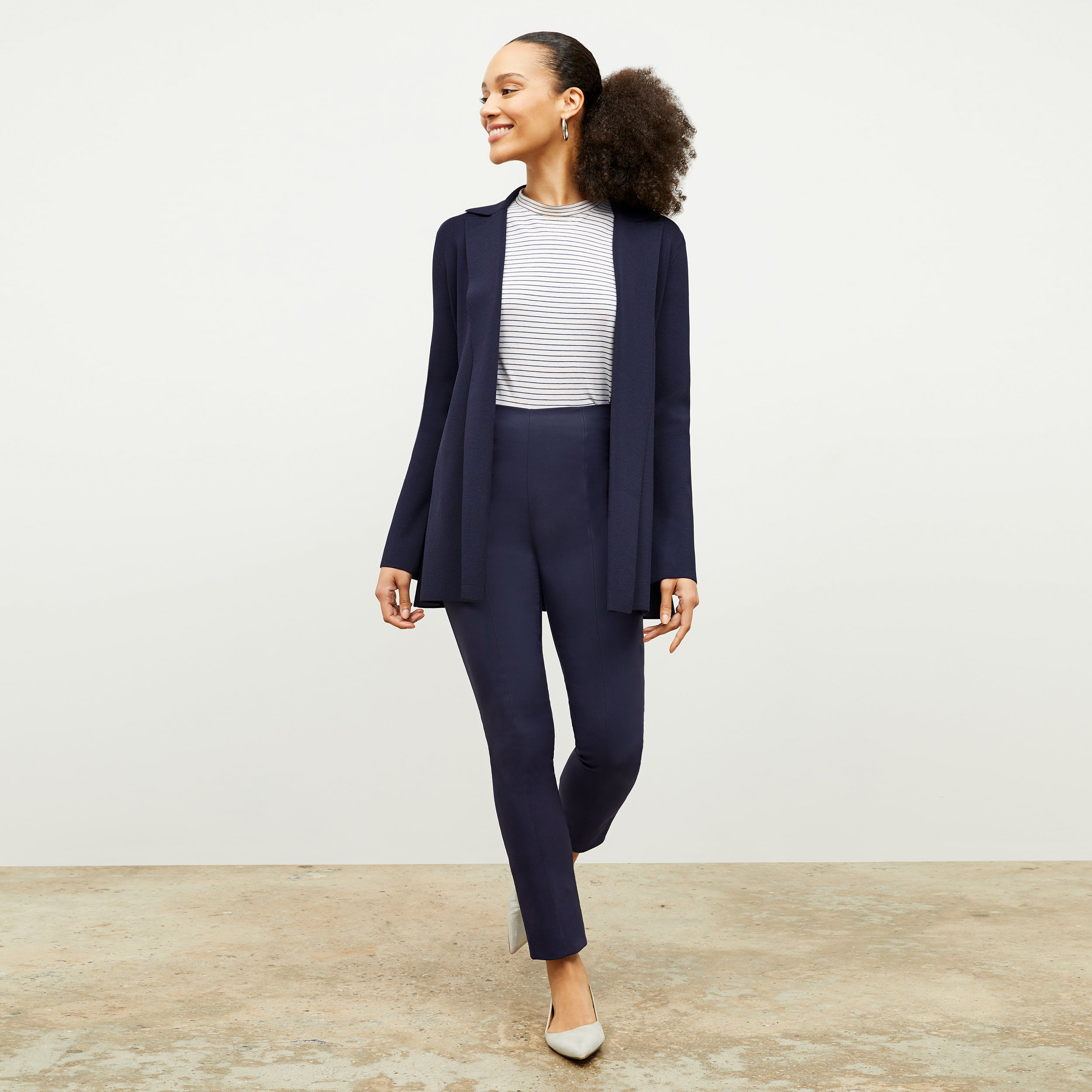 Foster Cigarette Pants for Women - High Waist PowerStretch Slim Fit Trousers in Dark Navy | Perfect for Yoga, Workouts & Casual Wear