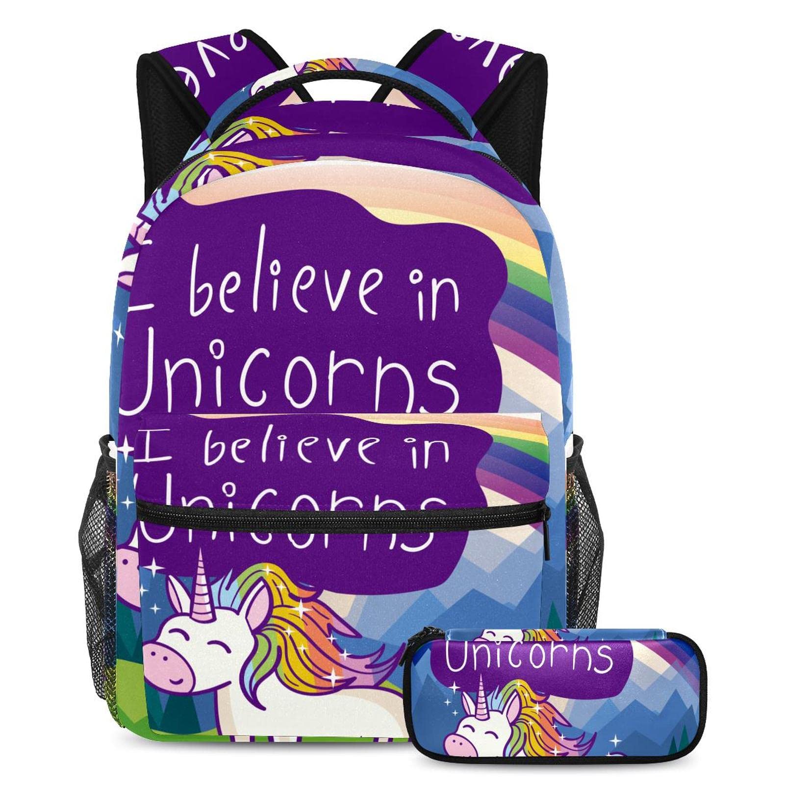 Unicorn Rainbow School Backpack with Leather Pencil Case Set - Durable Travel & Computer Backpack for Boys & Girls - Perfect for School, College, Travel & Daily Use