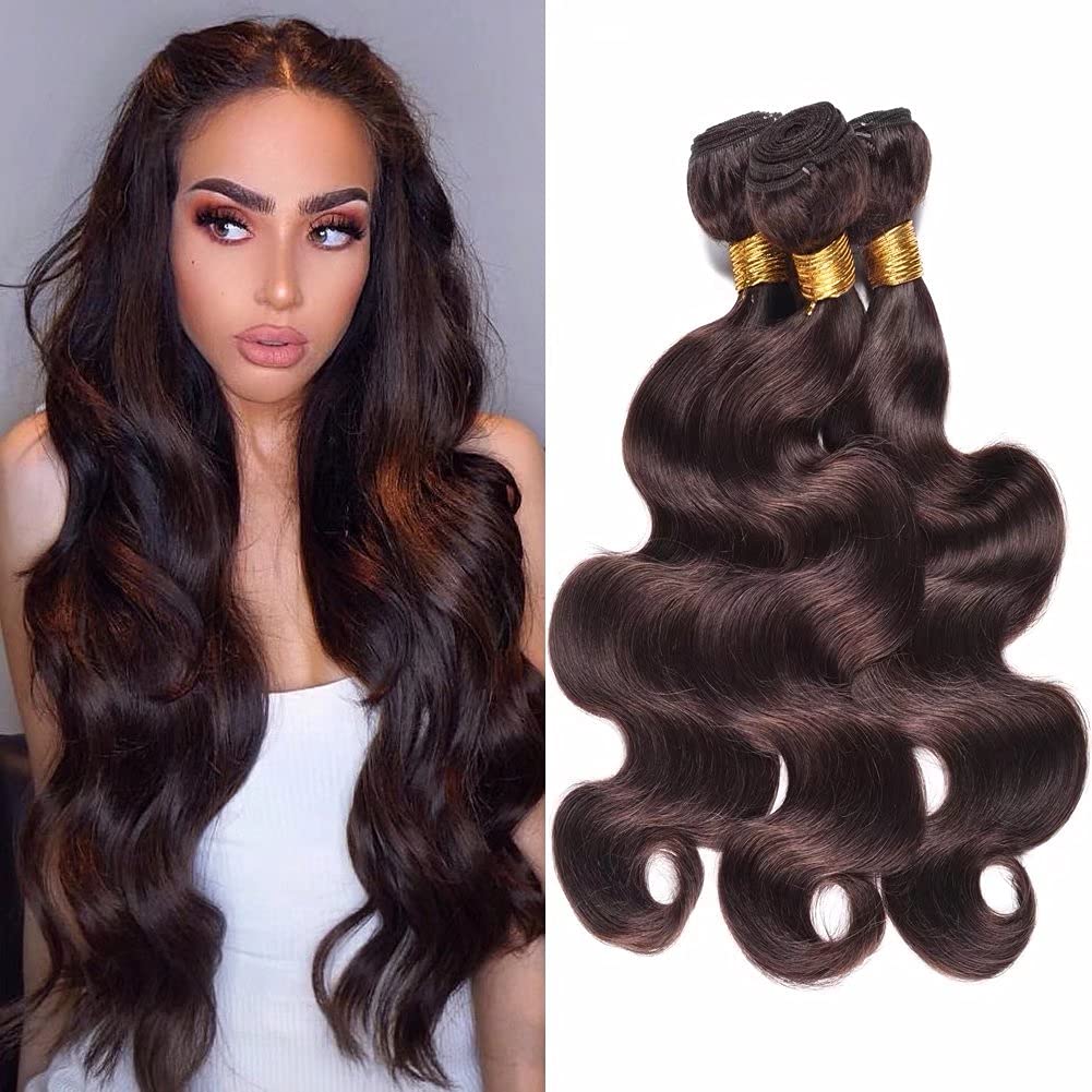 FEEL ME Brazilian Virgin Human Hair Bundles (14 16 18 Inch) - 100% Unprocessed Dark Brown Mink Hair Weft Extensions for Natural Weaving | Perfect for Salon Styling, Everyday Wear & Special Occasions