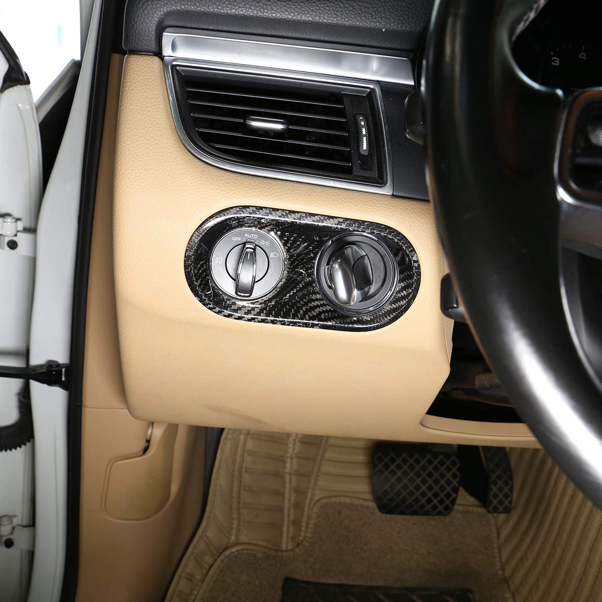 Premium 100% Real Carbon Fiber Car Interior Headlight Switch Button Cover Trim for Porsche Macan 2014-2020 - Durable Auto Accessories for Enhanced Interior Styling & Protection (Perfect for Car Enthusiasts & Luxury Vehicle Upgrades)