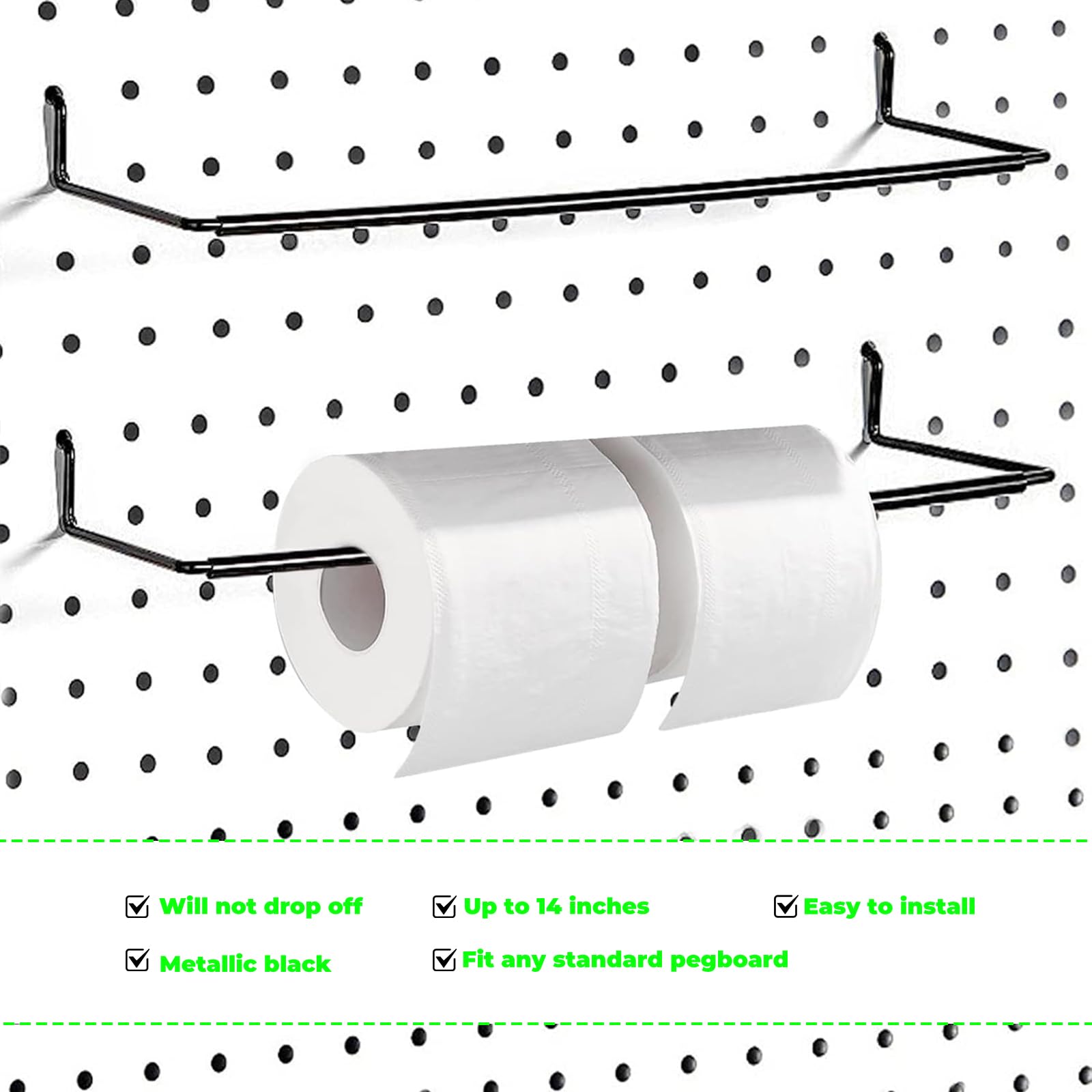 4 Pack Pegboard Towel Holder & Hooks - Heavy Duty Organizer for Paper Towels, Kitchen Towels, Stickers & Tapes - Perfect for Workshop, Garage & Kitchen Organization (Wall Mount Storage Solution)