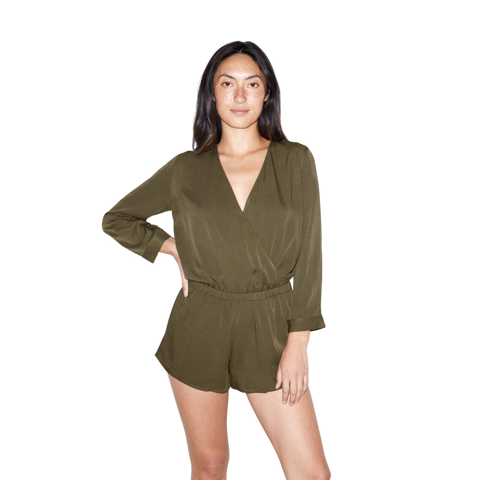 American Apparel Women's Viscose 3/4 Sleeve Cross Front Romper Jumpsuit - Casual Summer Outfit for Beach, Vacation & Date Night