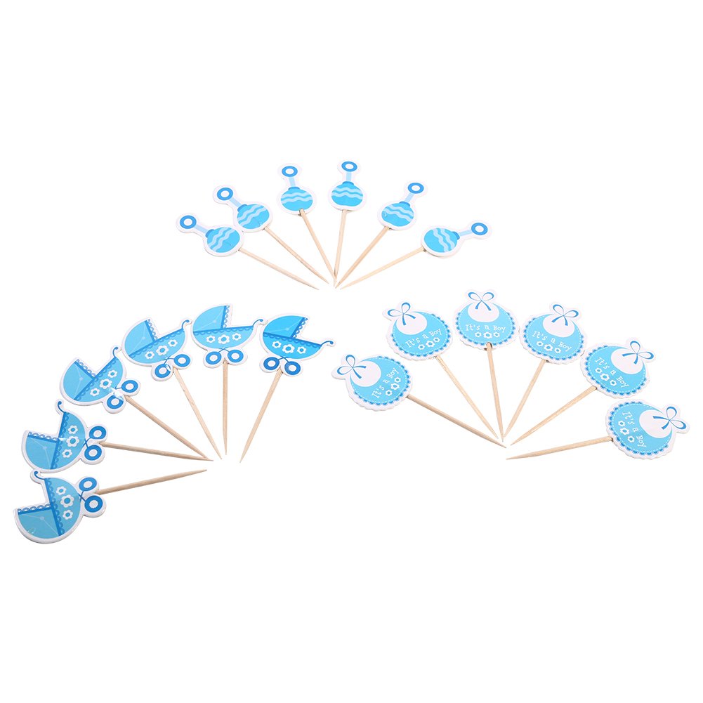 Zerodis Durable Cute Blue Cupcake Toppers - Decorative Cake Toppers for Birthday Parties, Baby Showers & Wedding Celebrations