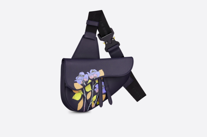 Dior Saddle Bag in Navy Blue - Genuine Grained Calfskin Leather with Alex Foxton Floral Design - Perfect for Women's Fashion, Luxury Handbag Collection & Everyday Elegance