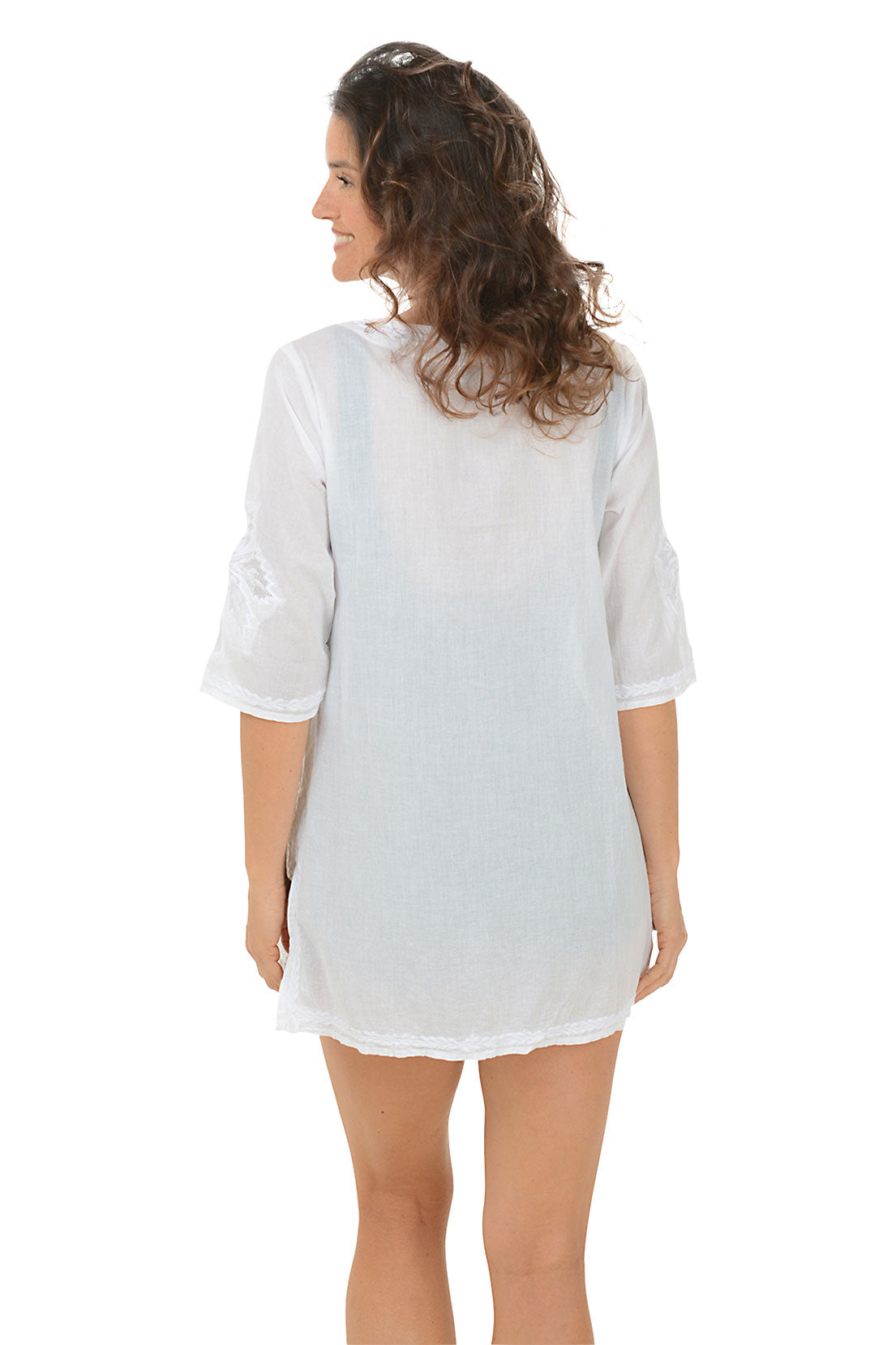 Embroidered Palms Cotton Tunic Cover Up - Beach Dress for Women, Summer Vacation Outfit, Boho Chic Resort Wear for Poolside & Tropical Getaways