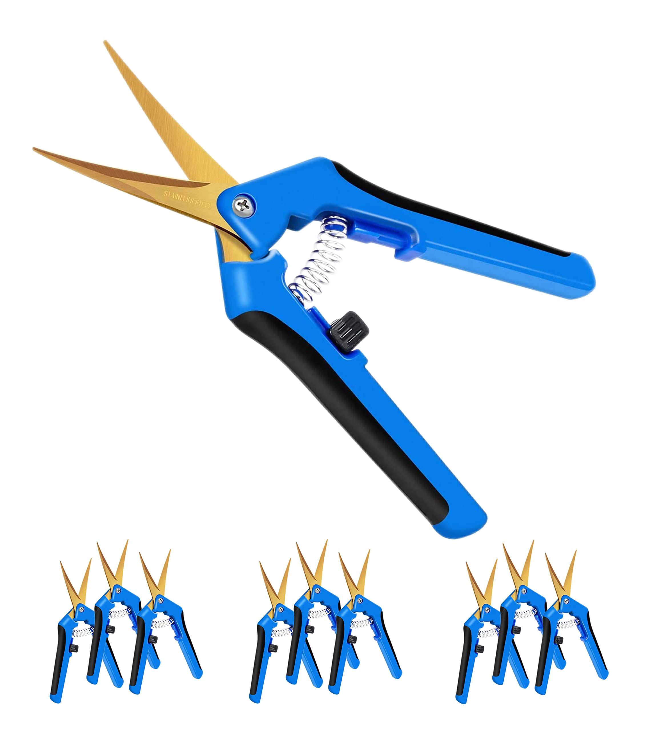 iPower 6.5 Inch Titanium Coated Gardening Scissors - Professional Hand Pruner & Pruning Shears for Plants, Flowers, and Tree Trimming - Sharp Curved Precision Blades (Blue, 10-Pack) - Perfect for Home Gardeners, Landscapers, and DIY Plant Care