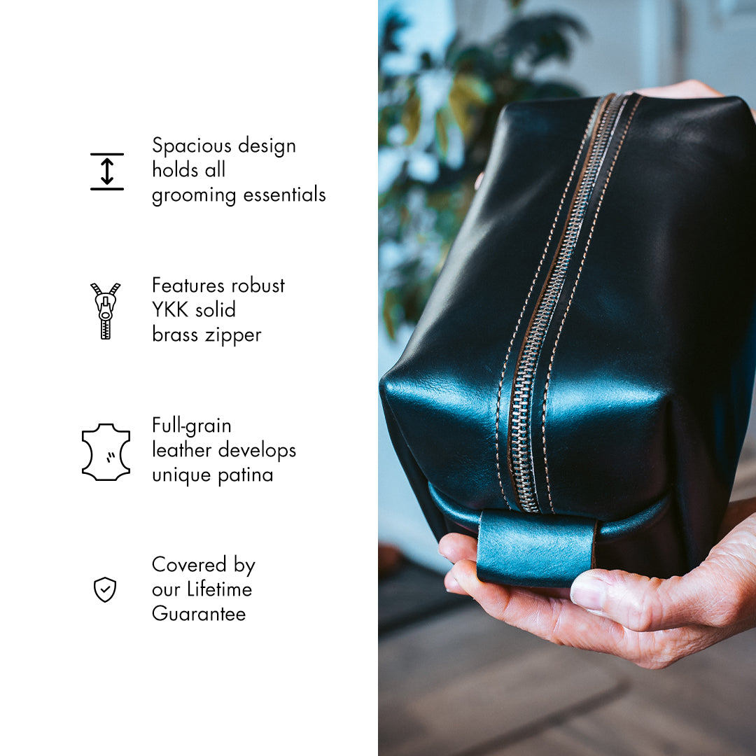 Premium Leather Toiletry Bag for Men & Women - Waterproof Travel Cosmetic Organizer - Perfect for Gym, Business Trips & Vacation Essentials